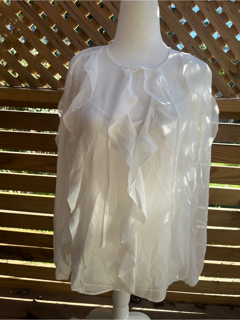 White House Black Market White Ruffle Tie-Neck Blouse